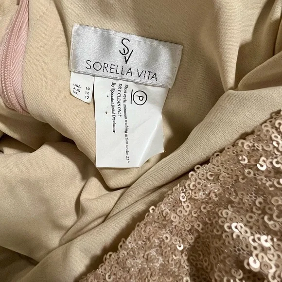 Sorella Vita Shimmering Sequin Rose Gold Cowl Back Dress - Picture 6 of 6